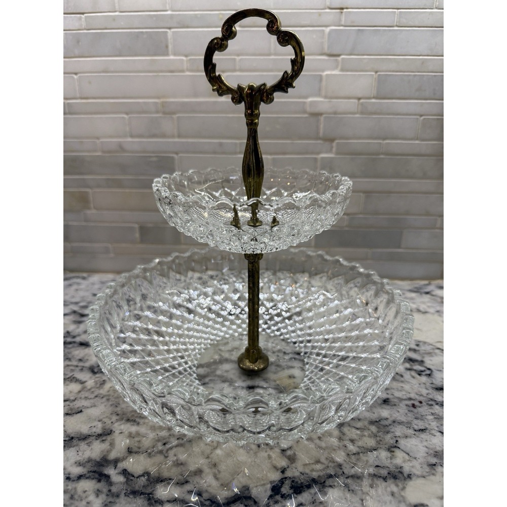 Vintage Walther GLAS 2-Tier Glass Crystal Server Carmen West Germany NEW